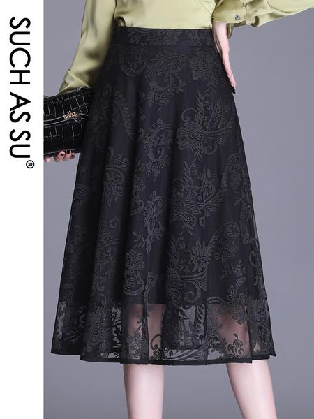

skirts spring summer black skirt women 2021 lace fabric high waist pleated s-3xl plus size mid-calf pencil female 9623