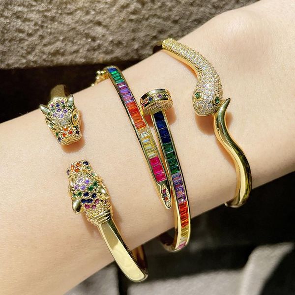 

bangle personality color zircon bracelet european and american exaggerated animal snake leopard head open-ended for female, Black