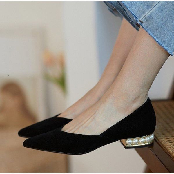 

dress shoes eoeodoit sapatos de salto pÃ©rolas, novo sapato casual feminino baixo, bico ponteagudo em v, calÃ§ados trabalho para escritÃ³rio ra, Black