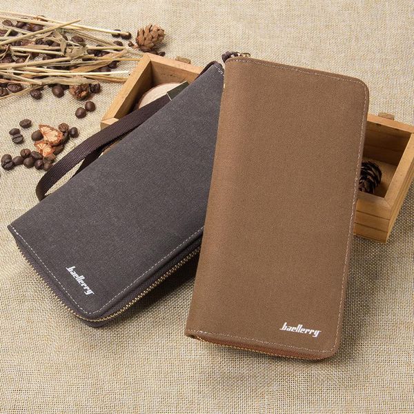 

wallets men's wallet long canvas zipper retro student multi-card clutch, Red;black