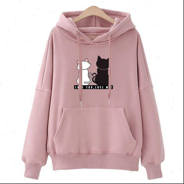 

cat printed cartton 2021 new design hoodies sweatshirts women casual kawaii harajuku sweat girls european korean, Black