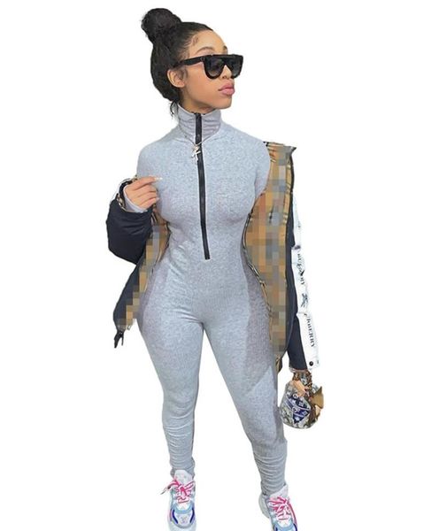 

women's jumpsuits & rompers womens jumpsuit leggings bodysuit overalls tracksuit fitness outfits ribbed zippers elasticity pants playsu, Black;white