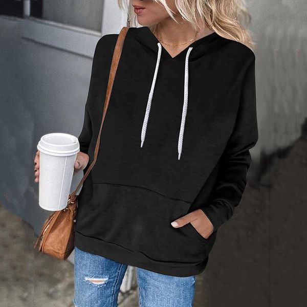 

women's hoodies & sweatshirts women's solid color pocket long-sleeved sweatshirt casual pullover autumn winter daily harajuku ropa, Black