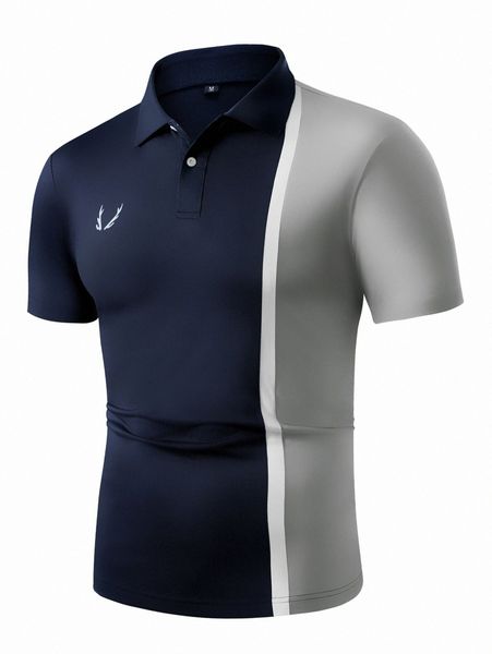 

men colorblock antler print polo shirt j8nh#, White;black