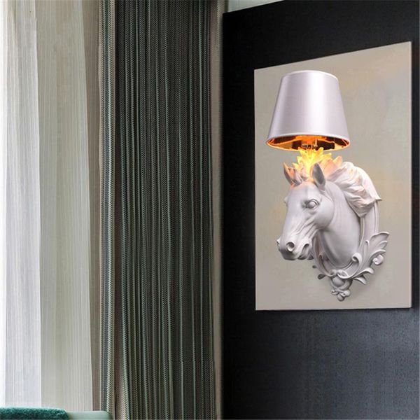 

wall lamps modern industrial decor lamp creative resin white/black horse bedroom light fashion simple el hallway bedside