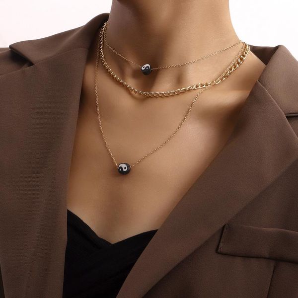 

chokers vintage boho multilayer choker soft clay tai chi pendant chain necklace for women gold color collar party fashion jewelry gift, Golden;silver