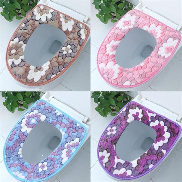 

fashion style super soft plush jacquard patterntoilet seat pad waterproof coral fleece cushion cover 2021
