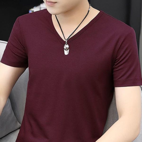 

men's t-shirts short-sleeved t-shirt v-neck thin white summer student slim solid color bottoming shirt tight, White;black