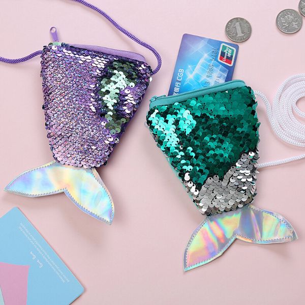 

2020 girl mermaid tail sequins coin purse and wallet ladies bags sling card holder panelled change purse pouch kids gifts 6.10, Black