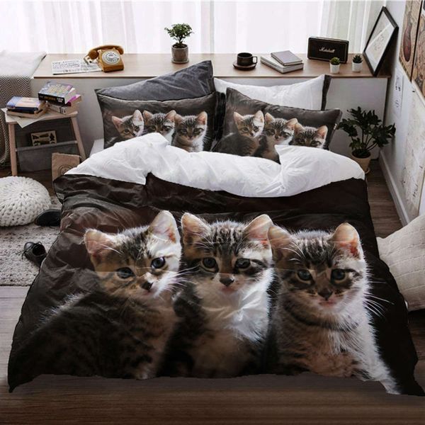 

3d cat pattern beding set  size three curious of funny baby kitten pet animal dign decorative duvet cover with pillowcase