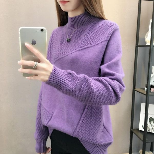 

women's sweaters purple pullovers sweater women 2021 fall soft cotton slim knitted tide turtlrneck thick winter korean casual simple ch, White;black