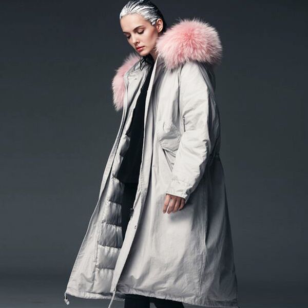 

big real natural fur 2021 long thick warm parka winter jacket women overcoat white duck down jacket plus size coat t191024, Black