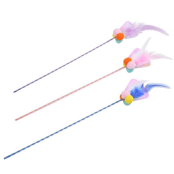 

cat toys 1pcs funny kitten teaser interactive toy rod with bell faux feather for pet cats stick wire chaser wand