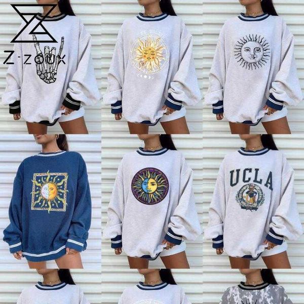 

women hoodie cotton s sweatshirts pullove lantern sleeve print coat all match s hoodies autumn winter 210524, Black