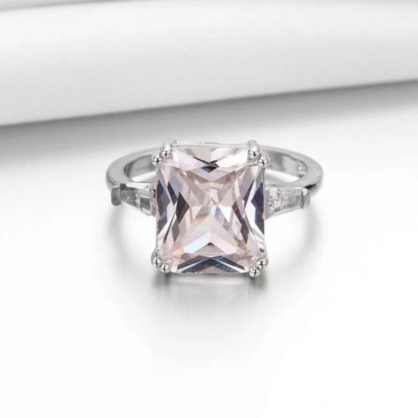 

wedding rings simple fashion rectangular with inlay full cubic zirconia romantic white gold for women party jewelry gift, Slivery;golden