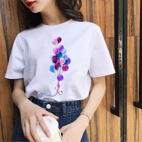

women's t-shirt 2021 fashion for men and women purple balloon print comfortable t shirt summer short sleeve female tee, White