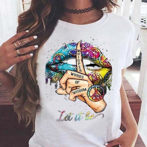 

drop shipping t-shirts casual o neck short sleeve shut up gesture summer womens designer tshirts clothing lips pattern women, White