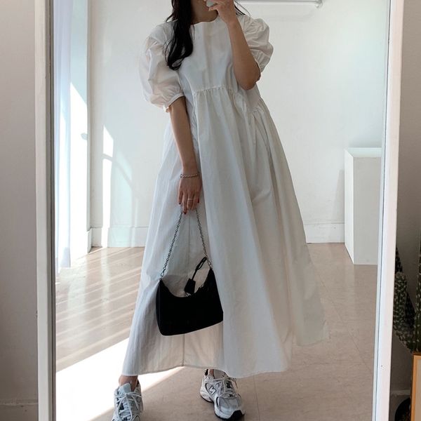 

2021 new vintage female summer loose waist was thin elegant around the neck plied maxi design dress #3101 592x, Black;gray