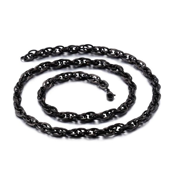

chains 6mm 24'' black stainless steel double-breasted chain men women fashion necklace, Silver