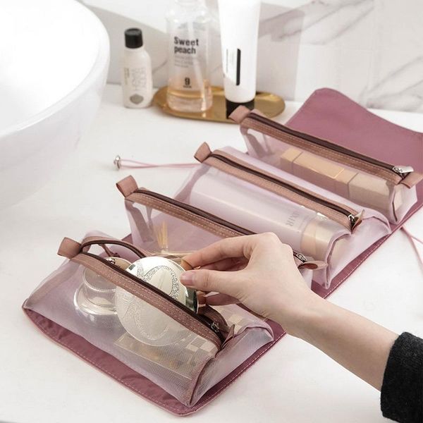 

storage bags travel cosmetic bag fashion women mesh make up box beautician necessarie toiletry makeup brushes lipstick organizer