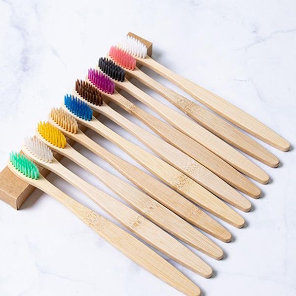 

bath accessory set wooden 10pcs eco-friendly bamboo toothbrushes natural colorful toothbrush rainbow tooth brush soft bristle oral care