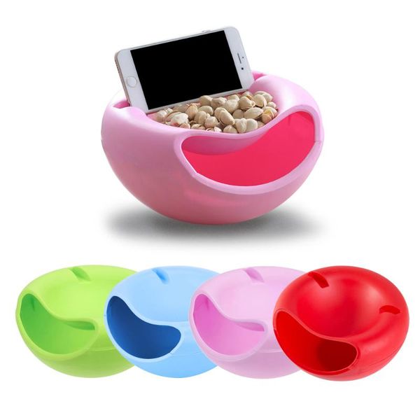 

bowls creative lazy snack bowl plastic double-layer storage box fruit and mobile phone bracket chase artifact 4colors