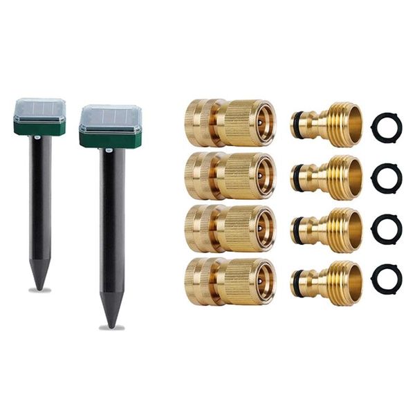 

watering equipments 2 pack ultrasonic gopher repellent for garden yard with 4 set hose quick connectors brass 3/4 inch