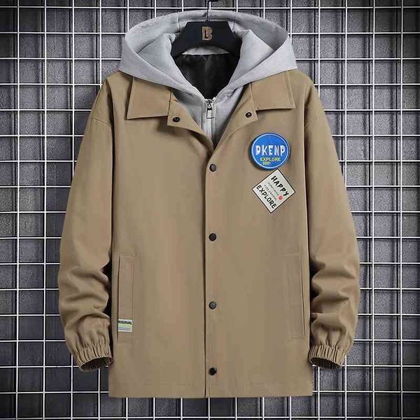 

2021 autumn and winter vacation two coats men's hooded lapel casual jacket trend loose men, Black