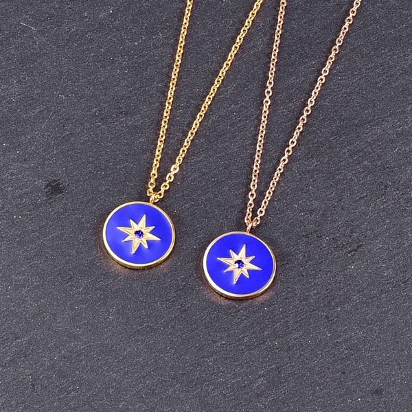 

pendant necklaces women fashion blue e*amels necklace yellow gold color titanium steel jewelry woman birthday gift never fade, Silver