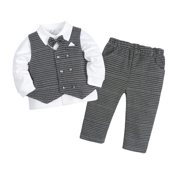 Herbst Kleinkind Junge Neugeborene Kleidung set Baumwolle langarm hemden weste hose gentleman kind kinder outfits set 3 stücke infant set