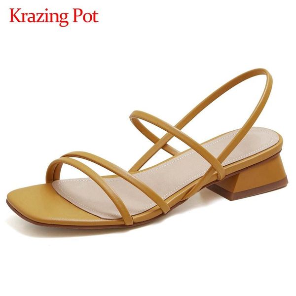 

dress shoes krazing pot 2021 simple design solid peep toe med heel narrow band beauty lady daily wear slip on summer cozy sandals women l52, Black