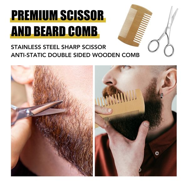 

1 set men beard grooming kit mustache beard hair growth oil styling tool beard essential balm comb moisturize wax scissor roller