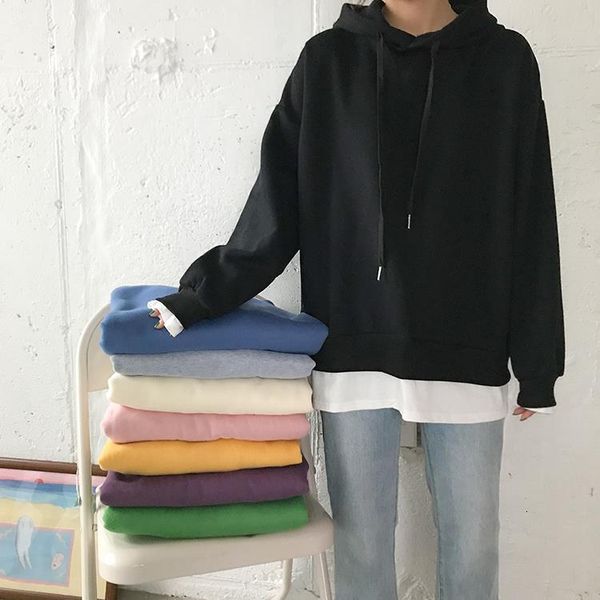 

2 in 1 women hoodies zipper long sleeve loose candy hooded sweatshirt, Black