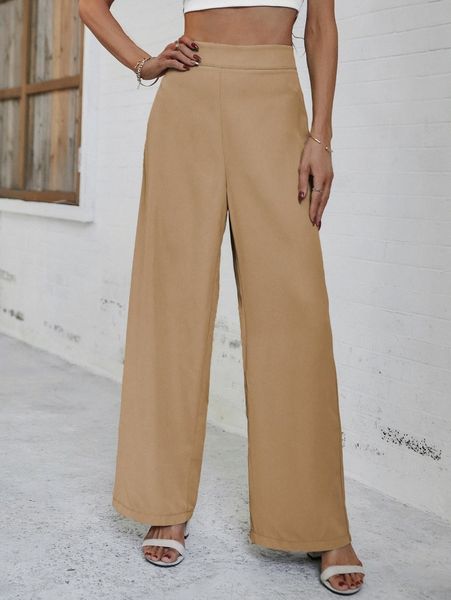 

solid wide leg pants a7nk#, Black;white