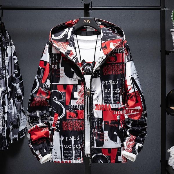 

men's jackets 2021 spring and autumn camouflage printing handsome trend jacket youth hooded casual coat, Black;brown