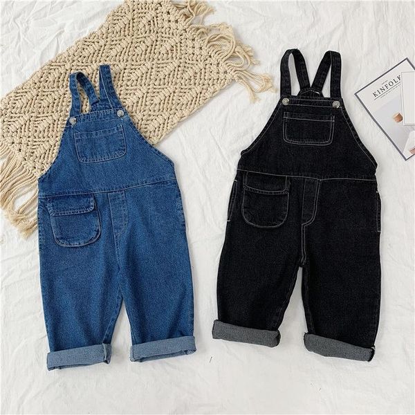 

jumpsuits autumn winter jeans children overalls denim jumpsuit baby boy girl casual pocket pants kids overall infant clothing clothes, Blue