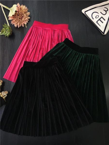 

skirts baby girl skirt korean gold velvet for girls elastic waist petticoat pleated 2 3 4 5 6 7 years toddler11, Blue