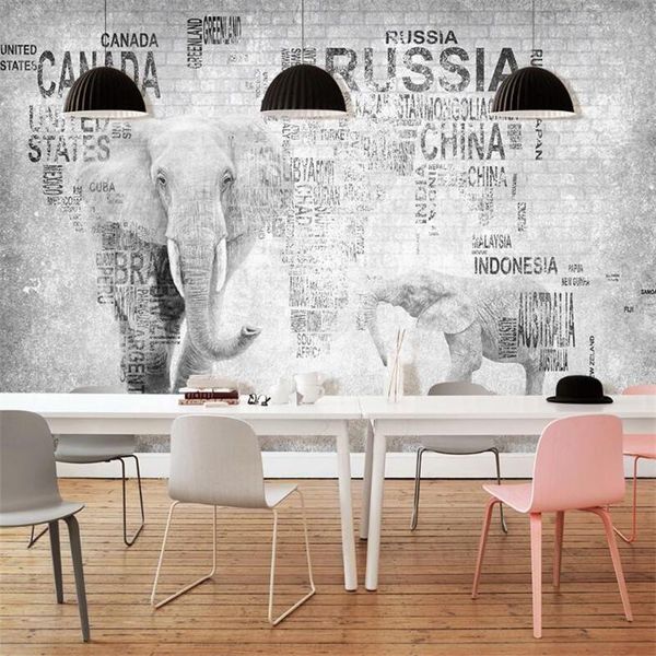 

wallpapers custom european-style retro elephant cement brick wall paper 3d restaurant bar snack industrial decor mural wallpaper