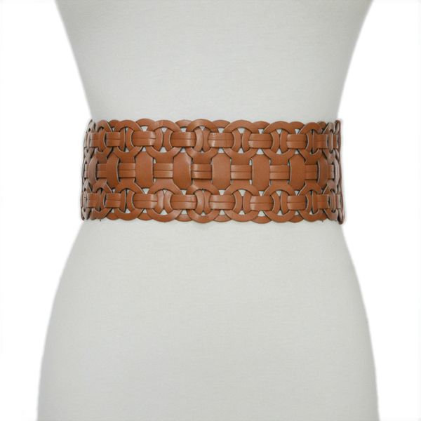 

korean new women's belt women's leisure decoration woven belt elastic band waist wide waist cover, Black;brown