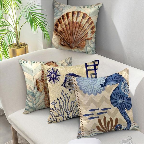 Almofada / travesseiro decorativo 4 pcs mediterrâneo mar azul capa casa decorativa travesseiros navios marinhos shell shell case almofada