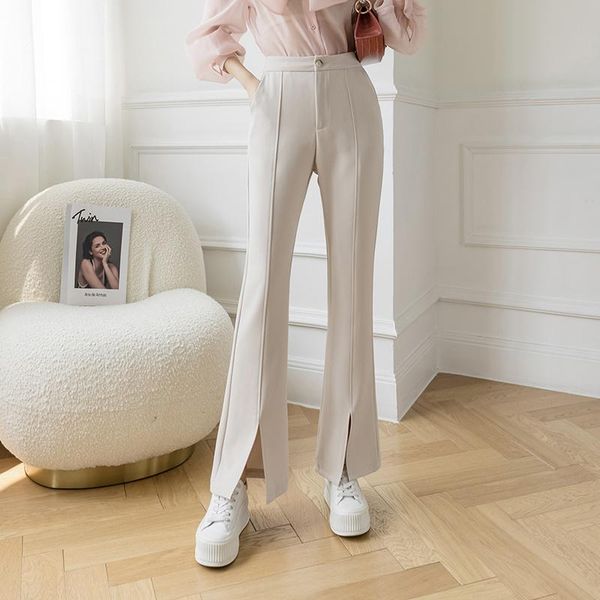 

women's pants & capris women casual trousers 2021 autumn high-waist slimming micro-horn slit draping korean fashion clothing, Black;white
