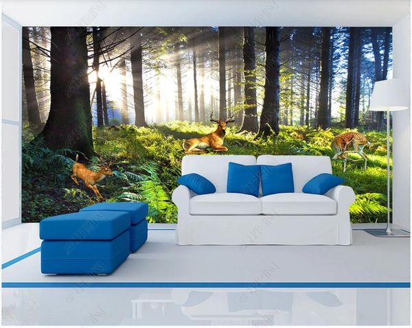 Photo personalizado papéis de parede 3d murais papel de parede floresta moderna árvore grande árvore Sika cervos mural de tv fundo wall papers home decor