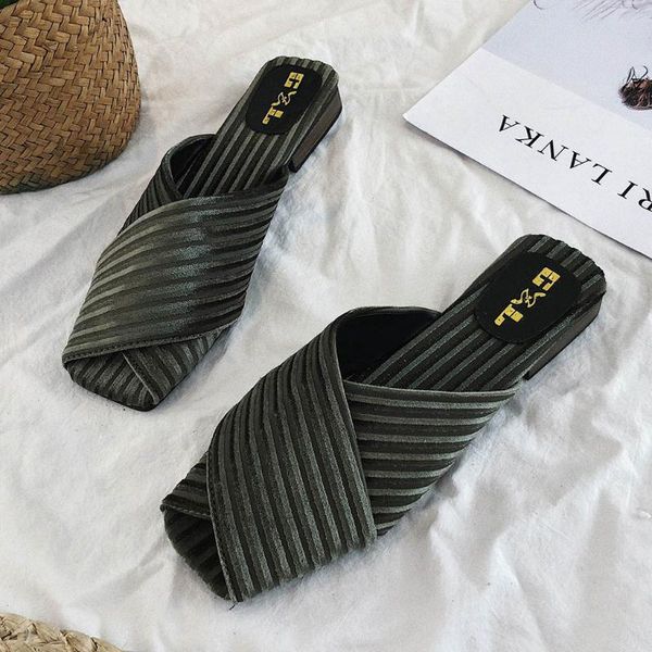 

slippers women fashion home fish mouth mother shoes trend female sandals slides square heel summer for girls 2021, Black