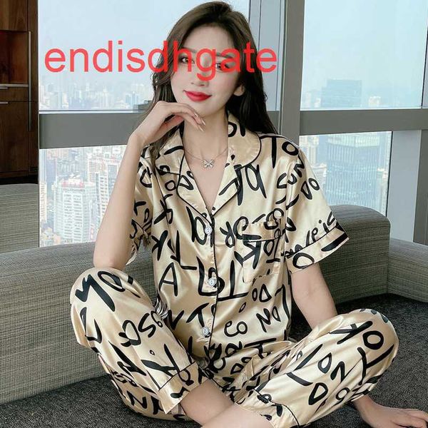 

new pajamas women's summer short sleeve trousers cardigan style ice silk home suit, Black;white
