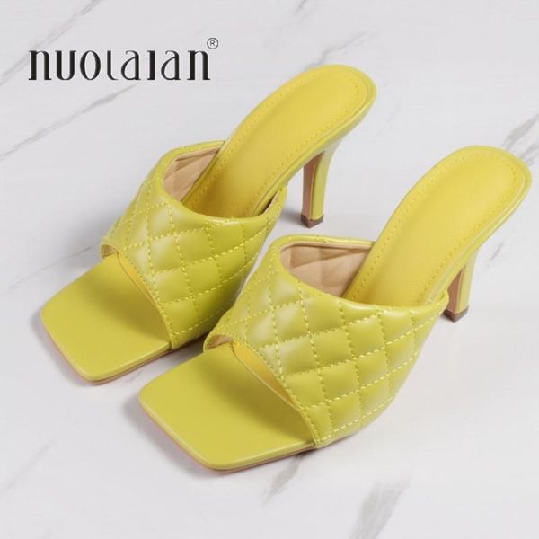 

sandals square toe summer women slippers fashion thin heeled ladies mules elegant female high heels outside slides, Black