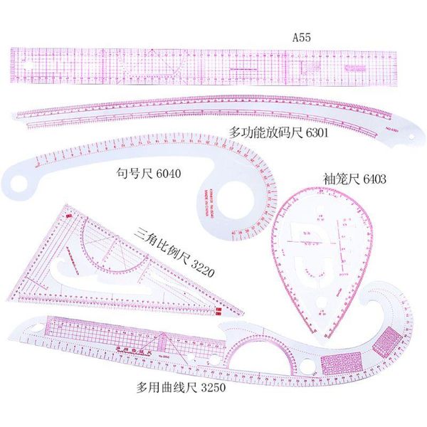 

sewing notions & tools 6pcs practical french curve cutting ruler measure dressmaking tailor drawing craft set, Black