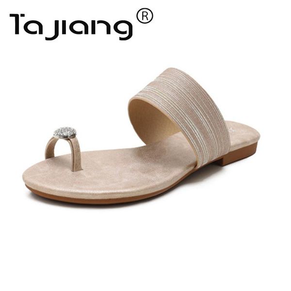 

ta jiang summer women's sandals fashion metal decoration flip flops ladies beach flat flip flops sandals t0338, Black