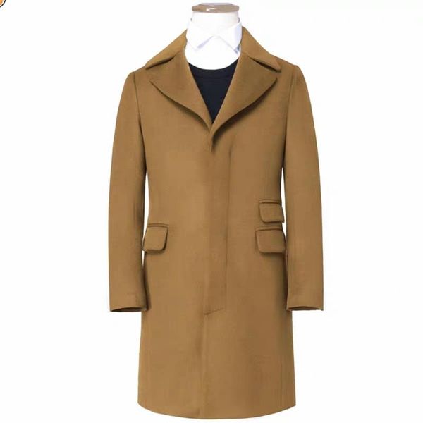 

men's wool & blends woolen coat 2021 winter catwalk style solid singal-breasted thick plus v-neck smart casual male overcoat, Black