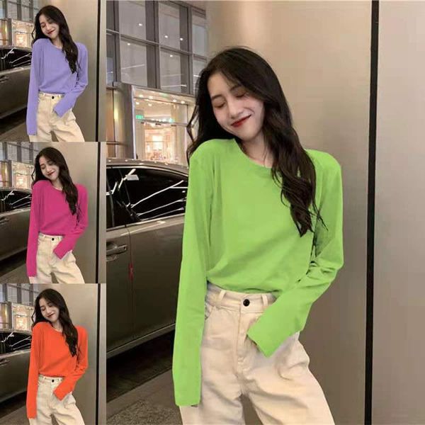 

women's blouses & shirts lucyever casual bottoming 2021 autumn loose long sleeve solid color blouse women simple o-neck pullovers, White