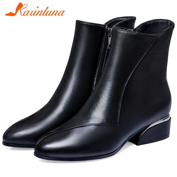 

boots katin dropship design female shoes elegant ladies round toe zip square thick heels ankel woman, Black